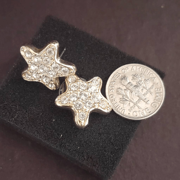 Swarovski Small Star Earrings‎ Rhodium Plated Clear Pave Crystals Swan Signed - Picture 1 of 5
